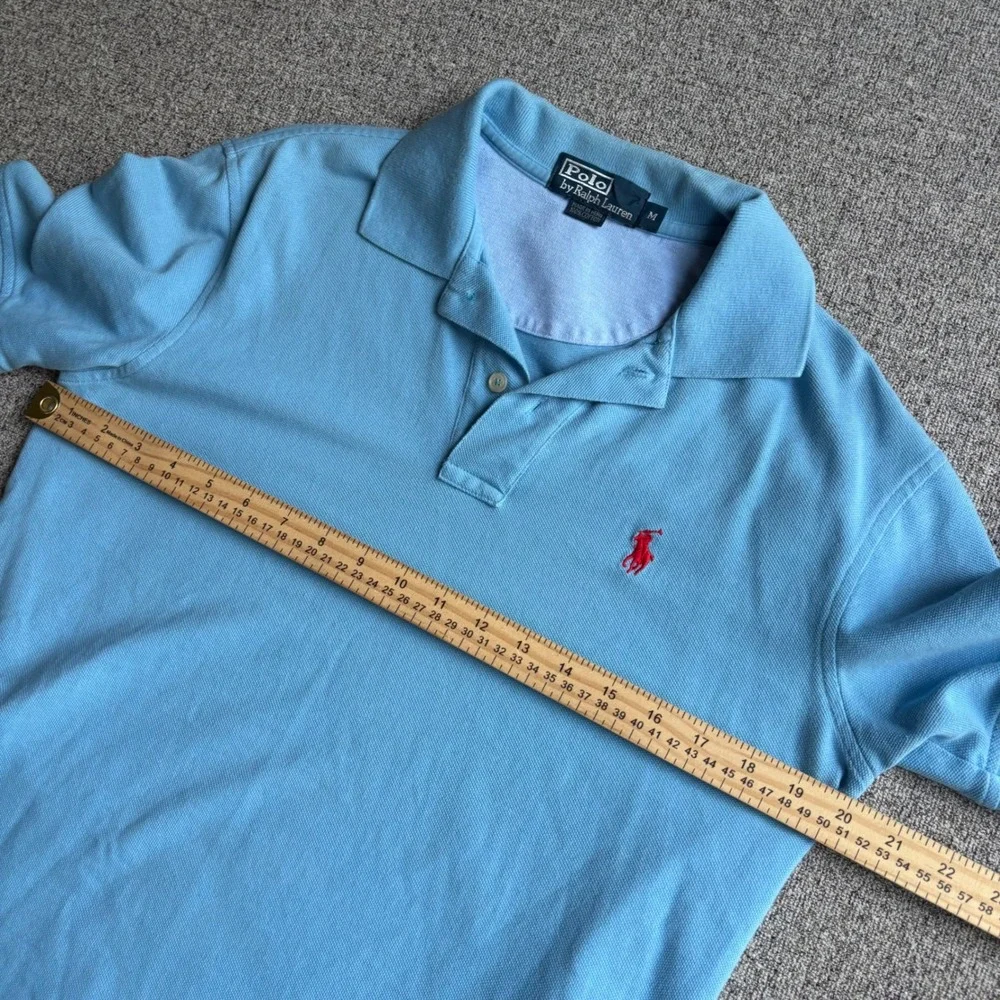 Polo Ralph Lauren Polo Shirt Mens M Short Sleeve Light Blue Red Pony Logo Cotton